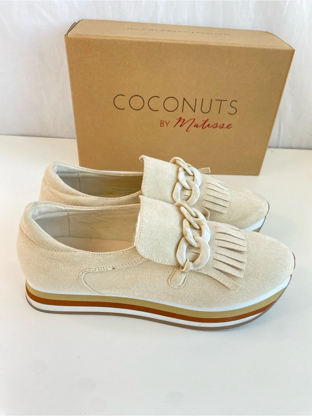 Coconuts by Matisse Bess Beige Ivory Suede Platform Loafers Sneakers Shoes Sz 9